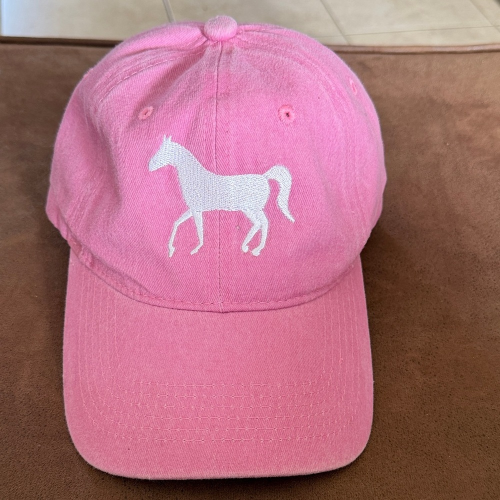 Pink Baseball Cap with White Horse Design Adjustable Band New